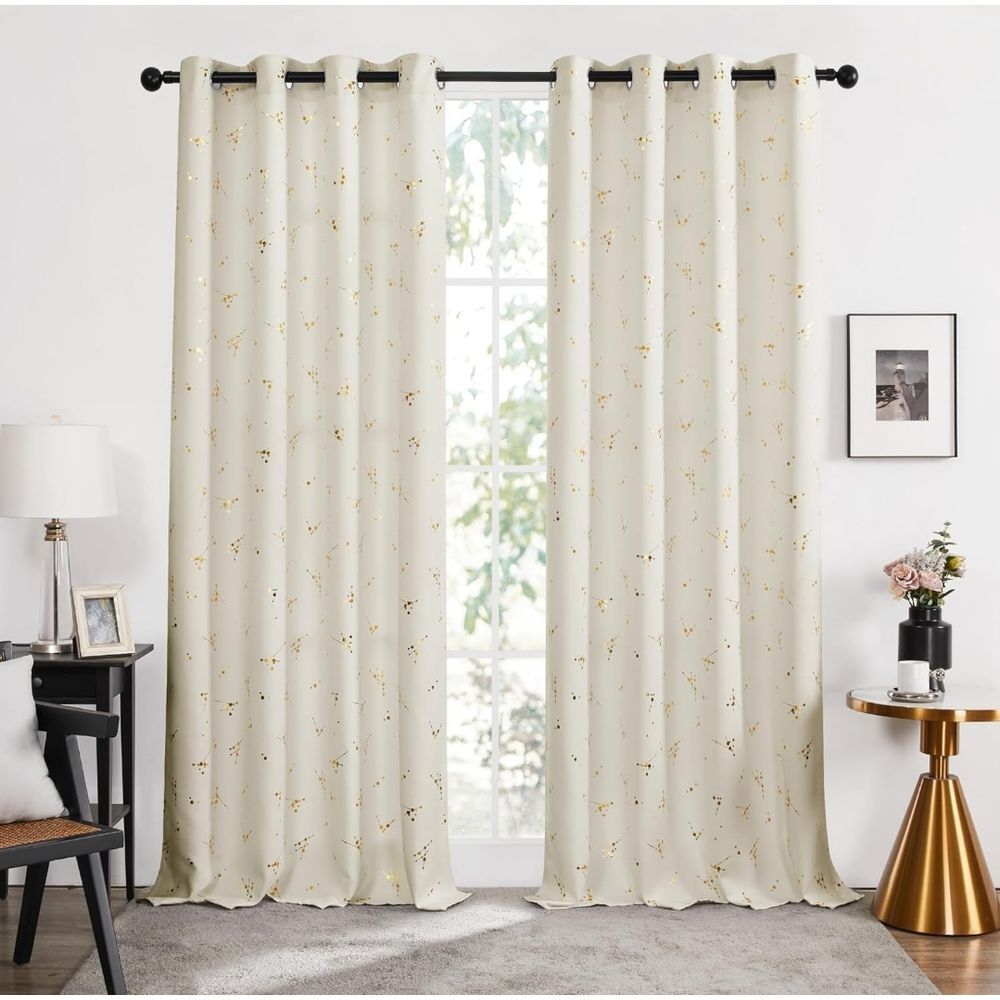 Deconovo Blackout Grommet Constellation Pattern Foil‎ Printed  Beige, 52W x 108L